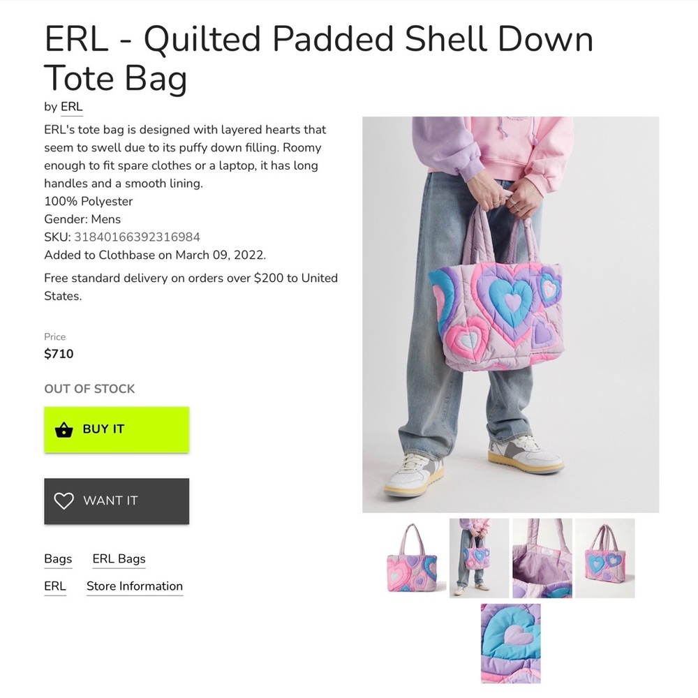 Pink and Blue Quilted Padded Shell Down Tote Bag